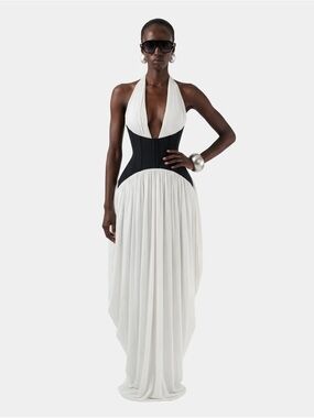 heiress beverly hills white corset petal linen maxi dress The Sheer Corset Dress